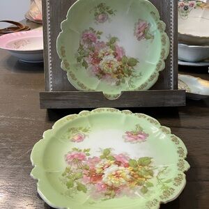 Floral Green and Pink Decorative Plates set of two